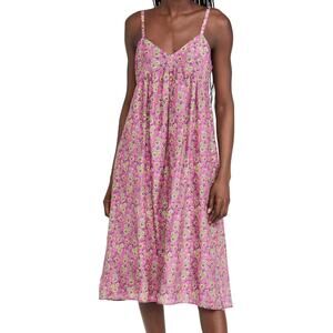 XIRENA Dani Sleeveless Midi Dress Pink Silk Blend Womens Size XS Floral Boho EUC